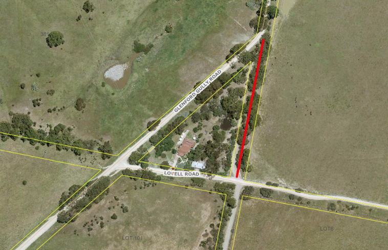 Aerial map up Ocean Road. Red line indicating portion of road to be closed. 