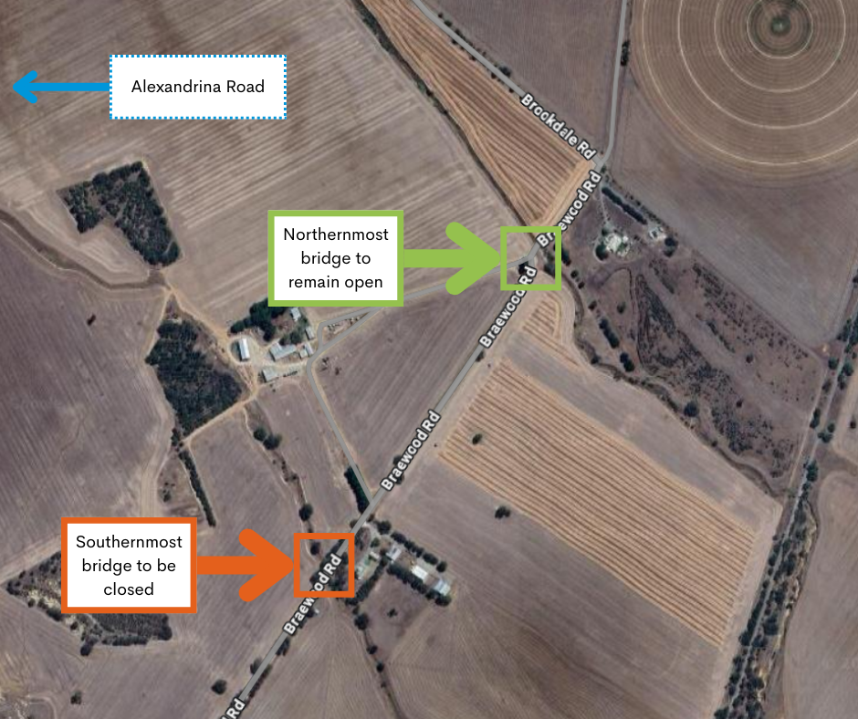 Aerial map indicating bridge locations