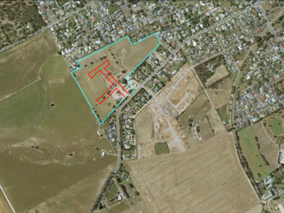 Aerial map showing title area and proposed road overlay