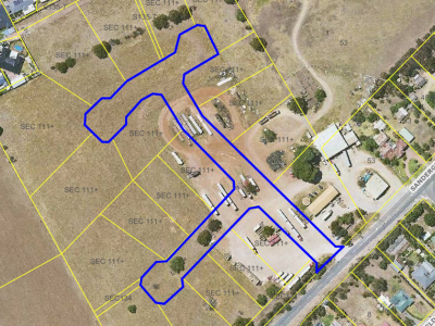 Aerial map showing outline of proposed road